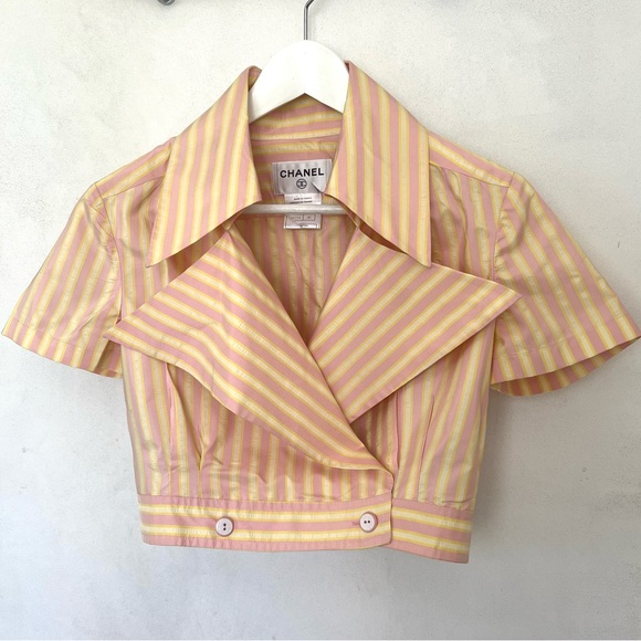 CHANEL Pink and Yellow Striped Jacket - Picture 3 of 13